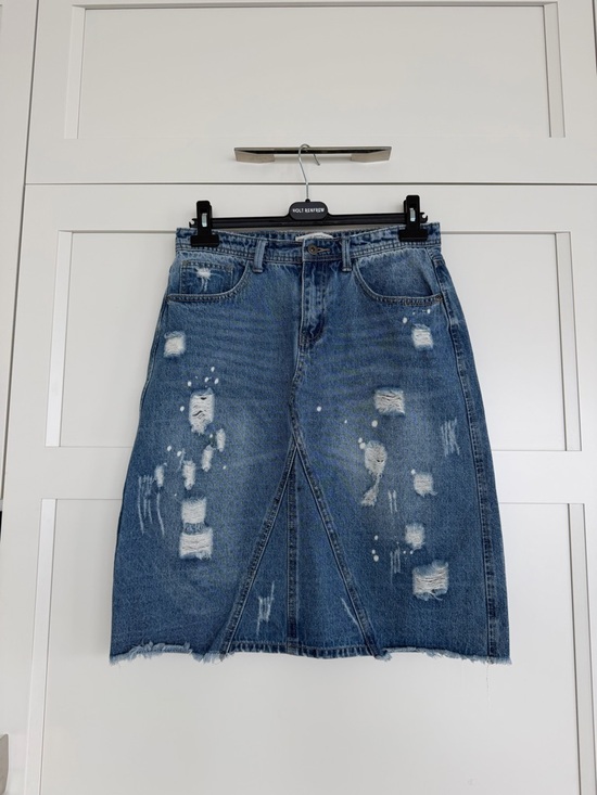 Dresses & Skirts - Distressed Blue Denim Knee-Length Skirt